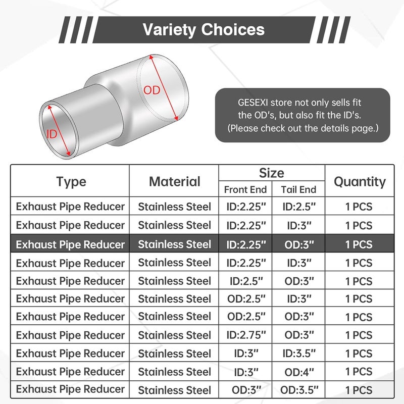 GESEXI Exhaust Adapter Connector 2.25"ID to 3"OD，Exhaust Adapter Total Length 4 "Stainless Steel Polished. - Image 4